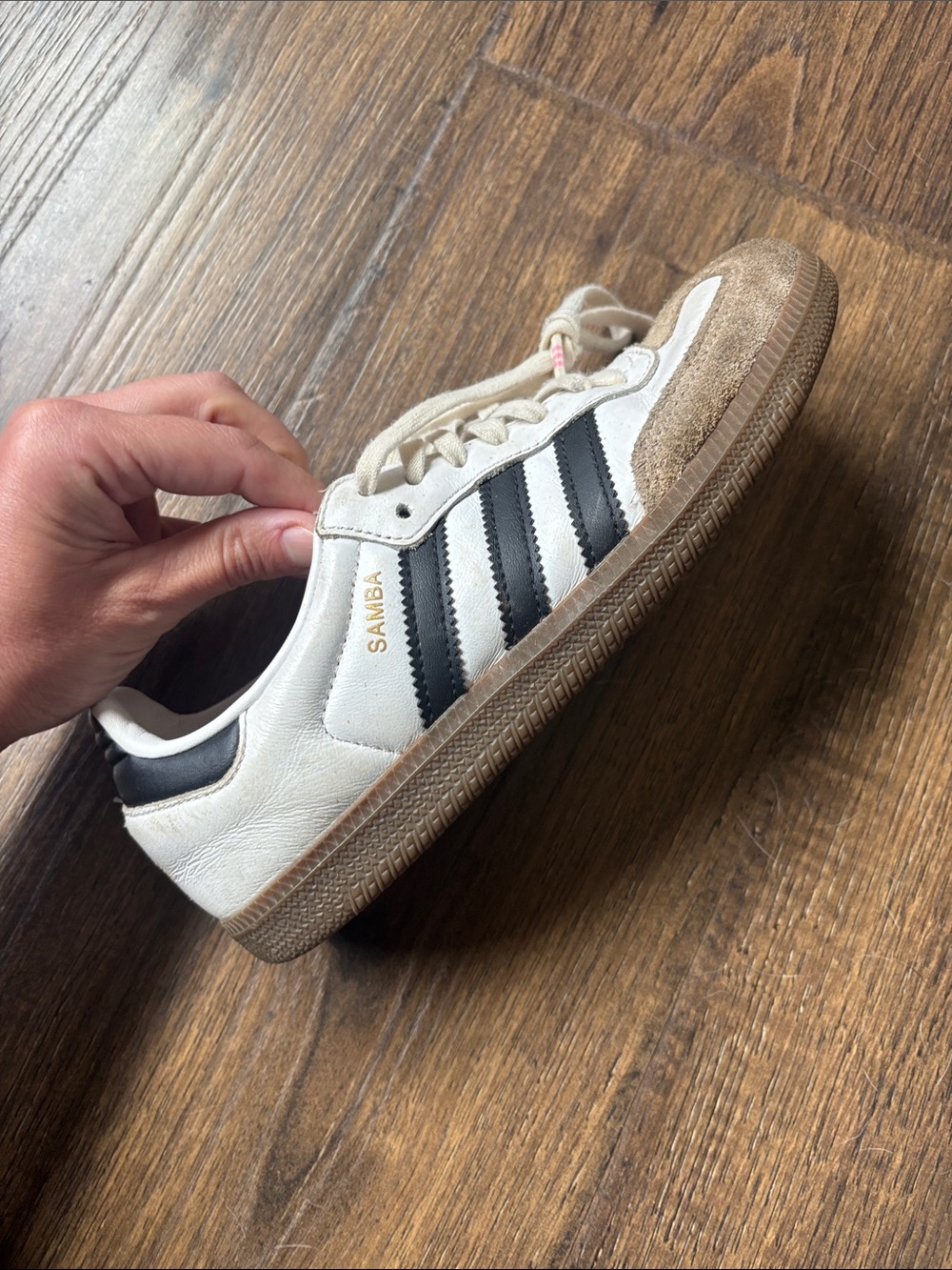 adidas Samba Retro White with Black Stripes and Brown Gum Sole - Picture 4 of 12